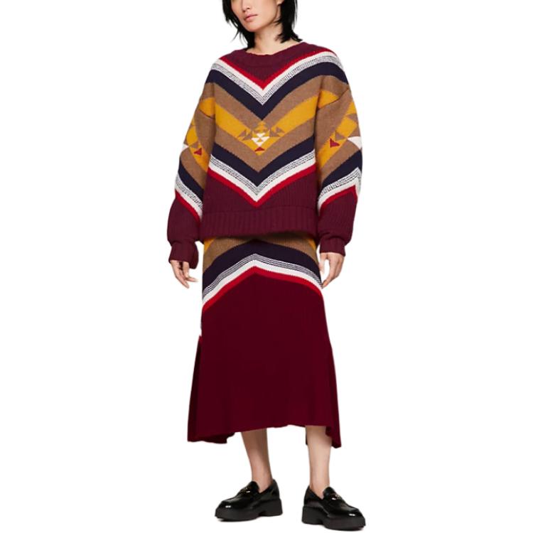 Shop (W) 汤米希尔费格 x PENDLETON 红色拼色针织中长裙 WW0WW40806-XJS
