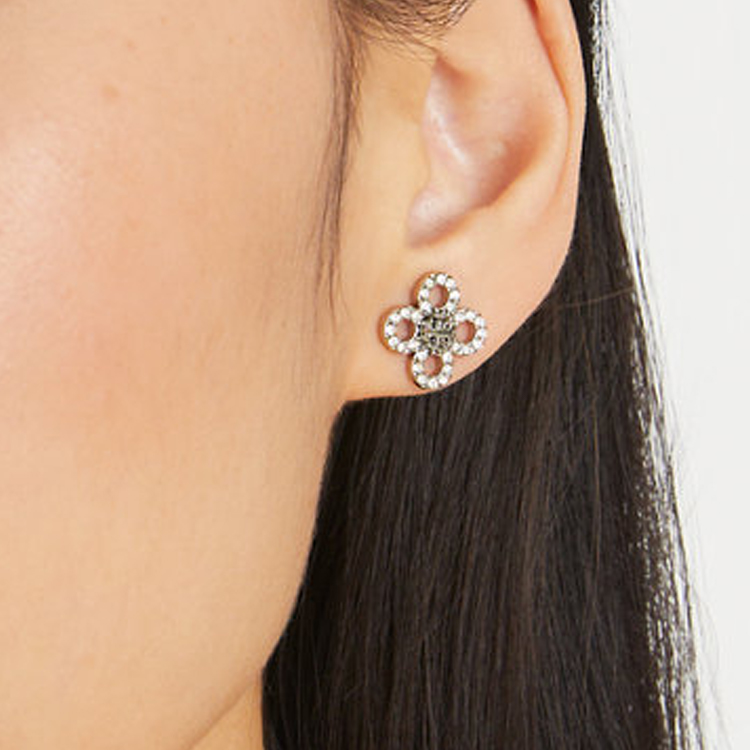 Lookbook (Women) Tory Burch 18K Gold-Plated Silver Logo Stud Earrings for Women. 153724-020
