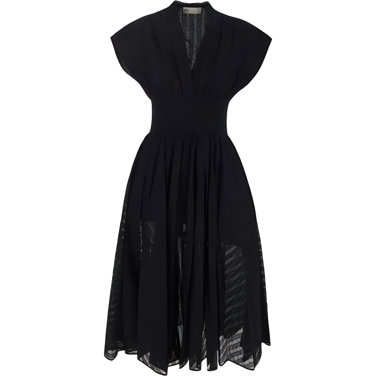 (Women) Tory Burch  Black Sleeveless V-Neck Solid Mid-Length Dress 153011001