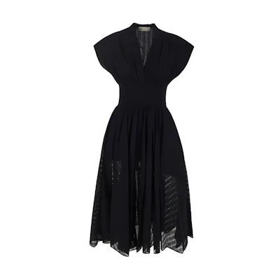 (Women) Tory Burch Black Sleeveless V-Neck Solid Mid-Length Dress 153011001