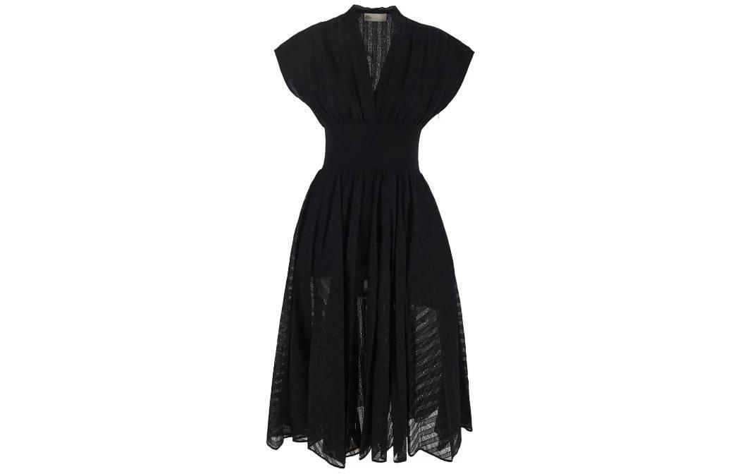 Order (Women) Tory Burch  Black Sleeveless V-Neck Solid Mid-Length Dress 153011001