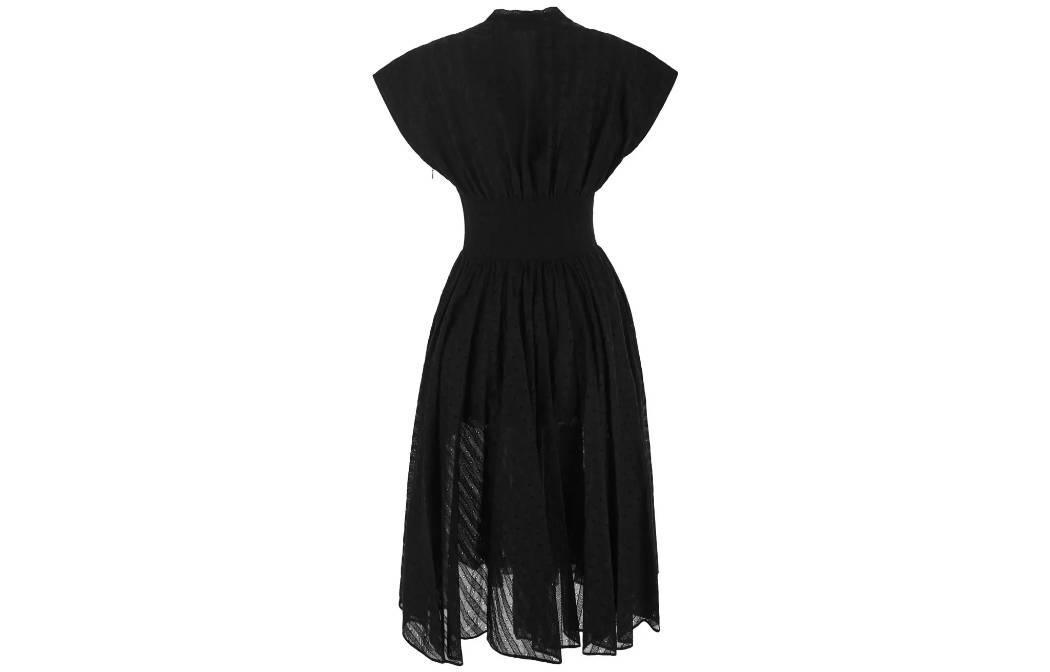 Lookbook (Women) Tory Burch  Black Sleeveless V-Neck Solid Mid-Length Dress 153011001