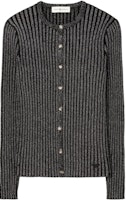 (Women) Tory Burch Black Striped Button-Crewneck Long-Sleeve Sweater. 85850-001 (Women) Tory Burch Black Striped Button-Crewneck Long-Sleeve Sweater. 85850-001