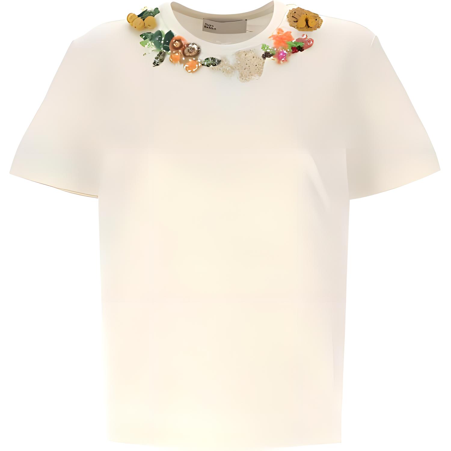 (Women) Tory Burch  Floral Crewneck Short-Sleeve T-Shirt Ivory. 161565-106