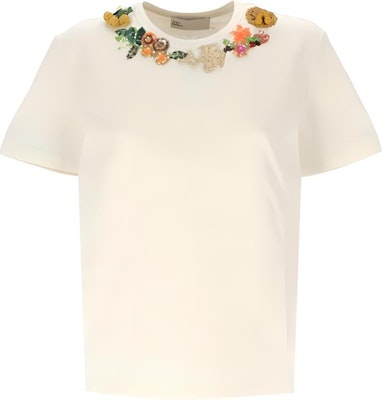 (W) Tory Burch Floral Crewneck Kaos Lengan Pendek Gading. 161565-106 Order (W) Tory Burch Floral Crewneck Kaos Lengan Pendek Gading. 161565-106