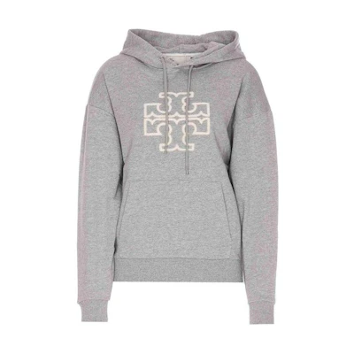 (Women) Tory Burch Grey Hoodie with Logo Print and Long Sleeves 157493-045