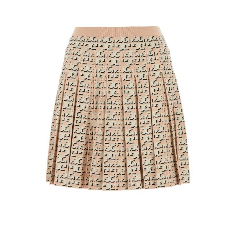 (Women) TORY BURCH  Pleated Mini Skirt with Logo Print in Sand Beige. 160556-650