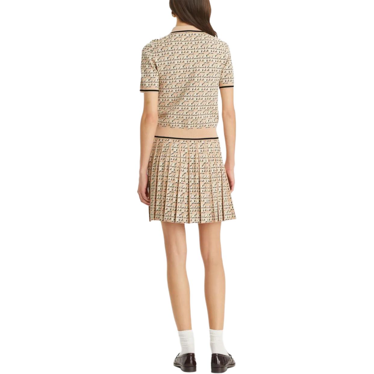 Shop (Women) TORY BURCH  Pleated Mini Skirt with Logo Print in Sand Beige. 160556-650