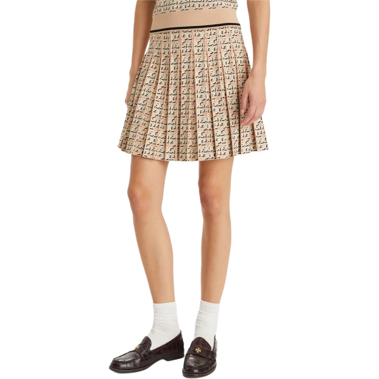 Purchase (Women) TORY BURCH  Pleated Mini Skirt with Logo Print in Sand Beige. 160556-650