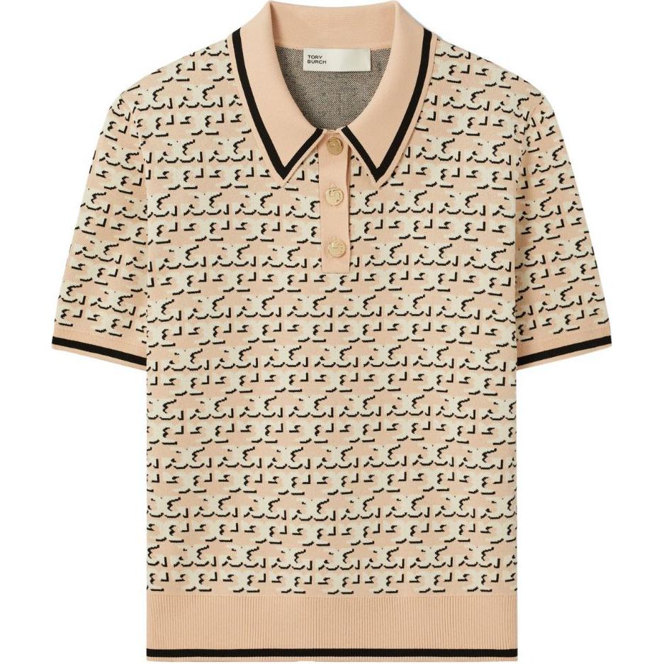(Women) Tory Burch  Short-Sleeve Polo Shirt with Logo Design in Beige. 159411-650