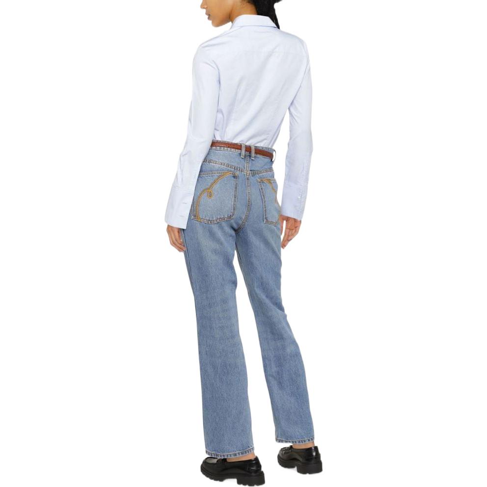 Shop (Women) Tory Burch  Solid High-Waist Straight-Leg Jeans Blue 136746-099