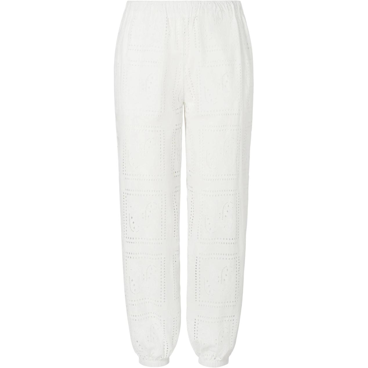 (Women) Tory Burch  White Perforated Tapered Elastic Casual Pants. 160727-100