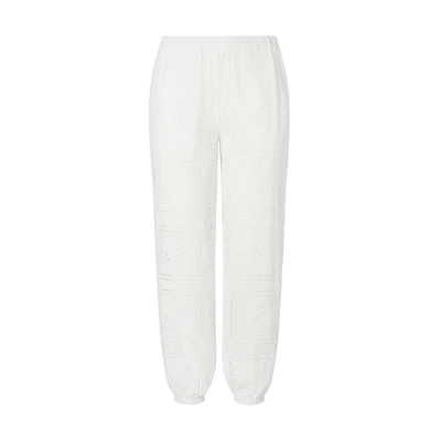 (Women) Tory Burch White Perforated Tapered Elastic Casual Pants. 160727-100
