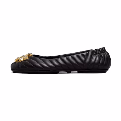 (W) TORY BURCH Ballet Flat 'Logo Stitch Black'