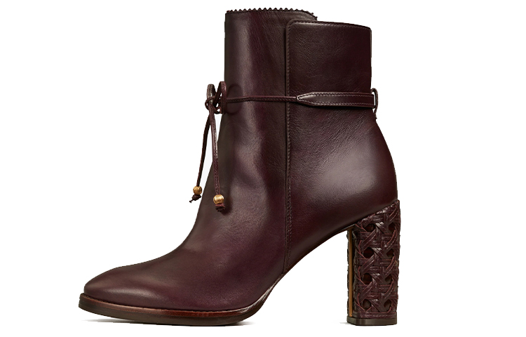 (W) TORY BURCH Basket Weave Ankle Boots 'Burgundy'