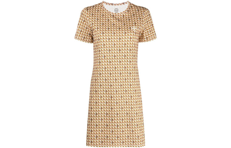 (Women) Tory Burch Basketweave Short-Sleeve Dress for Women in Light Brown. 81505-262