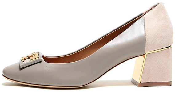 TORY BURCH 皮革拼接 優雅粗跟高跟鞋 女款 淺咖灰 Buy TORY BURCH 皮革拼接 優雅粗跟高跟鞋 女款 淺咖灰