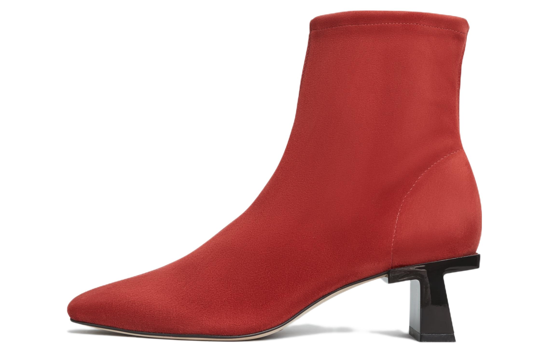 (W) TORY BURCH Block T High Heel Zip Booties 'Fashion Red'