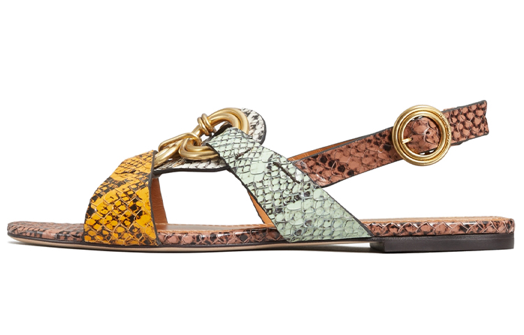 (W) TORY BURCH Buckled Open Toe Sandals 'Brown Snakeskin'