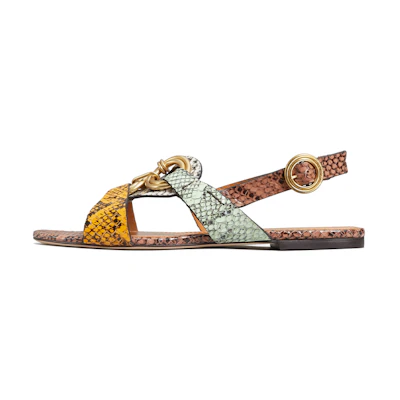 (W) TORY BURCH Buckled Open Toe Sandals 'Brown Snakeskin'