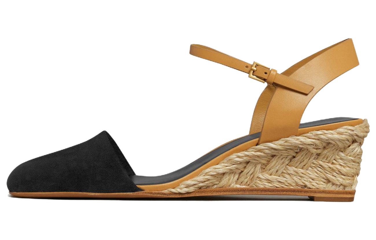 (Women) TORY BURCH Buckled Round-Toe Fashion High Heel Wedge 'Brown Black' 150763-006