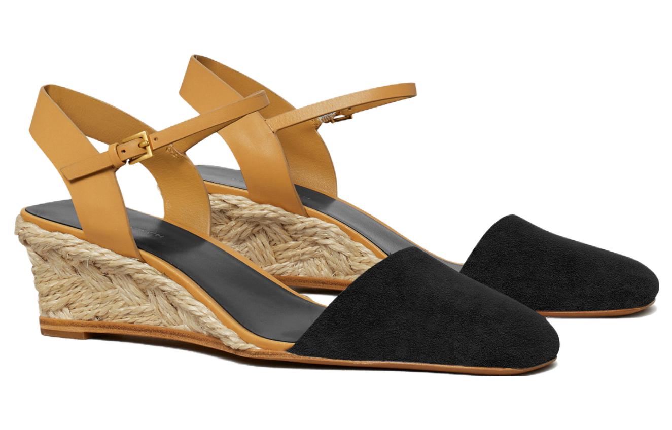Order TORY BURCH 牛皮 搭扣圓頭時尚 坡跟 高跟鞋 女款 棕黑色