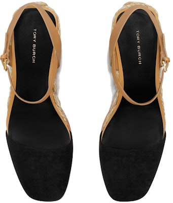 (W) TORY BURCH Hak Tinggi Wedge dengan Gesper dan Ujung Bulat 'Coklat Hitam' 150763-006 Lookbook (W) TORY BURCH Hak Tinggi Wedge dengan Gesper dan Ujung Bulat 'Coklat Hitam' 150763-006