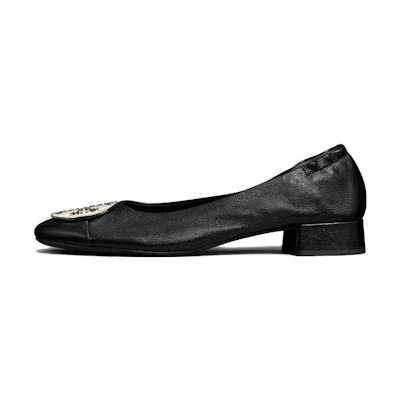 (W) TORY BURCH Claire 'Black Leather Round-Toe Ballet Flat'