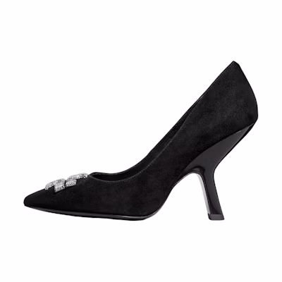 (W) TORY BURCH Crystal Logo Suede Stiletto 'Black'