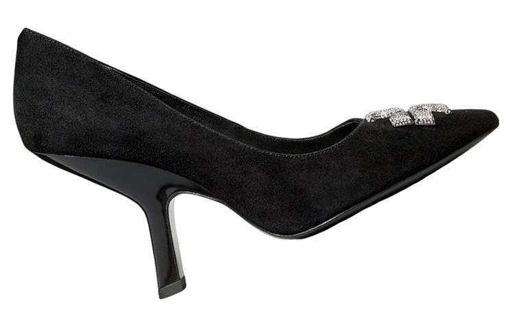 (W) TORY BURCH Crystal Logo Suede Stiletto 'Black' 圖 2