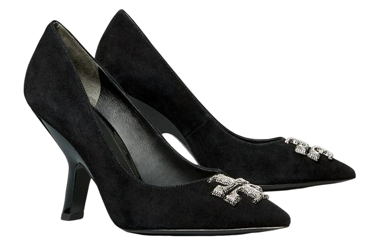 (W) TORY BURCH Crystal Logo Suede Stiletto 'Black' 圖 3