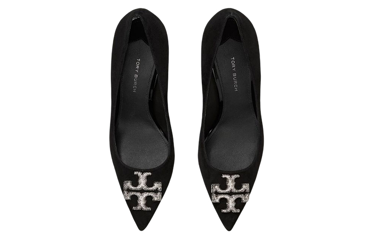 (W) TORY BURCH Crystal Logo Suede Stiletto 'Black' 圖 4