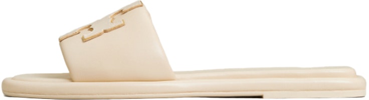 (Women) TORY BURCH Double T Sport Slide Sandal Dulce De Leche Gold 'Beige' 79985-200 (Women) TORY BURCH Double T Sport Slide Sandal Dulce De Leche Gold 'Beige' 79985-200