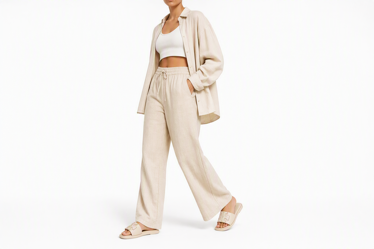Order (W) TORY BURCH Double T Sport Slide Sandal Dulce De Leche Goud ''Beige'' 79985-200