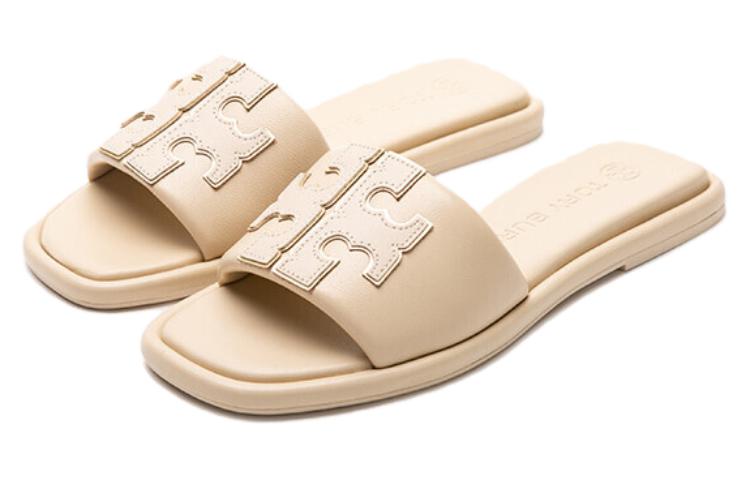 Lookbook (W) TORY BURCH Double T Sport Slide Sandal Dulce De Leche Goud ''Beige'' 79985-200