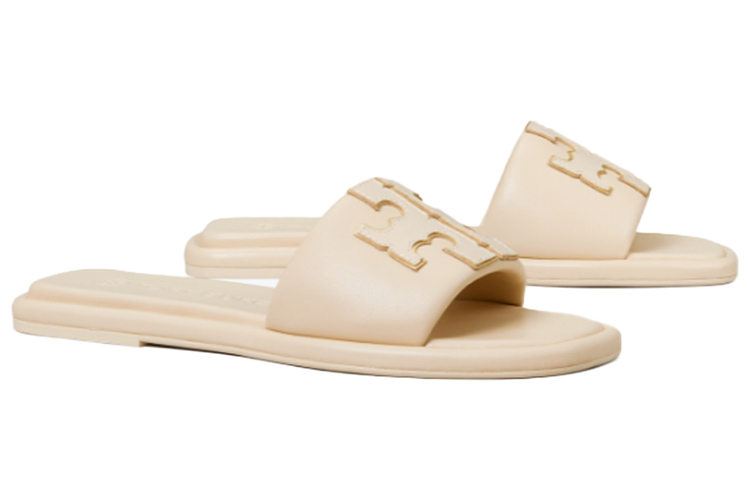 Shop (W) TORY BURCH Double T Sport Slide Sandal Dulce De Leche Goud ''Beige'' 79985-200