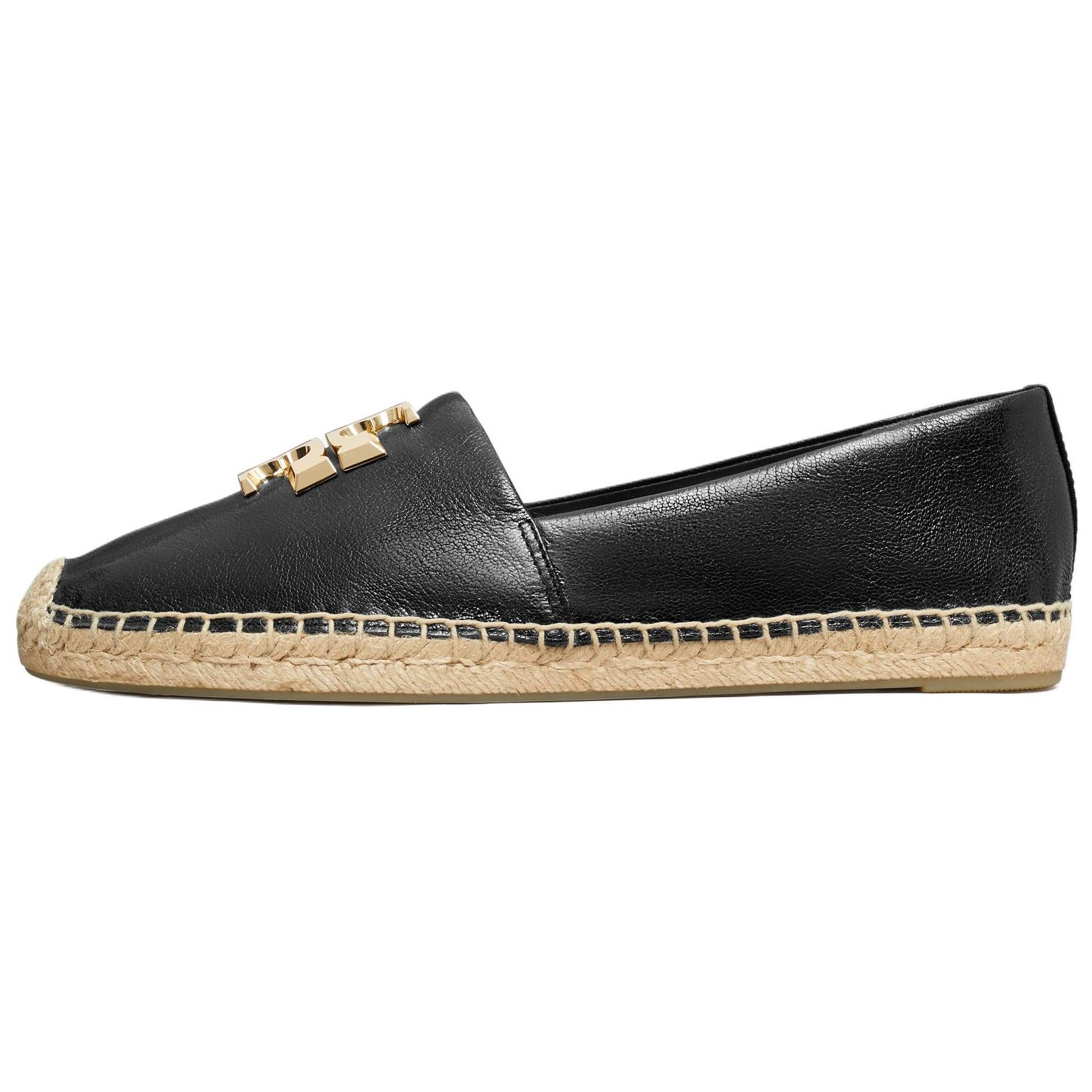 (Women) TORY BURCH Eleanor Black Leather Round-Toe Slip-On Espadrilles 161758-006