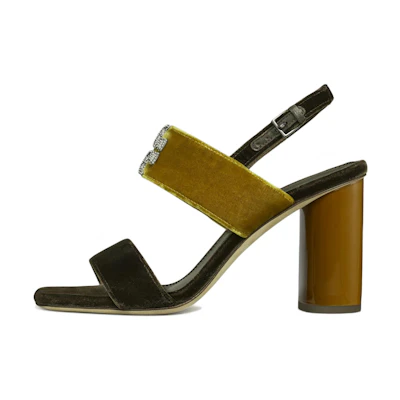 (W) TORY BURCH Eleanor Fashion Sandal 'Green Velvet Stud High Heel'