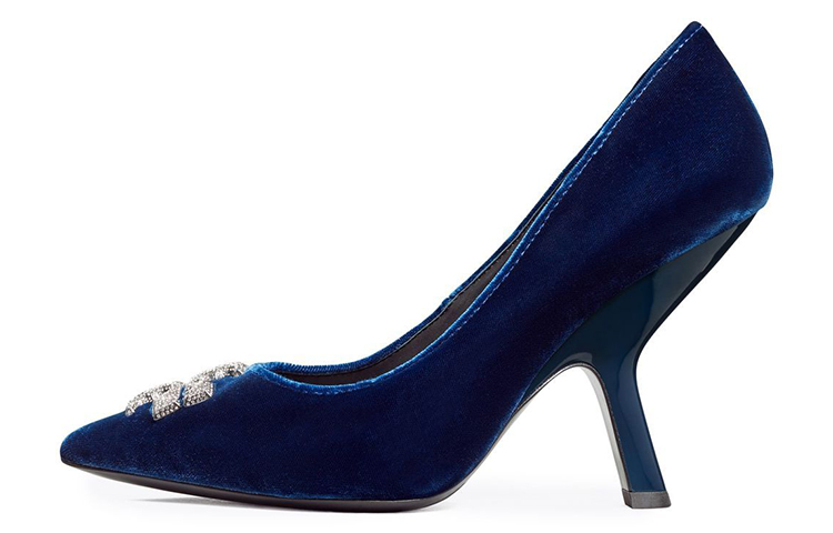 (W) TORY BURCH Eleanor High Heels 'Crystal Embellished Blue Velvet'