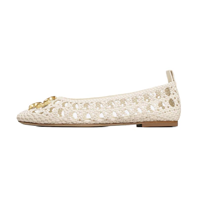 (W) TORY BURCH Eleanor Woven Ballet Flat 'Ivory White'