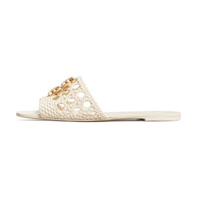 (W) TORY BURCH Eleanor Woven Flat Slide 'Ivory'