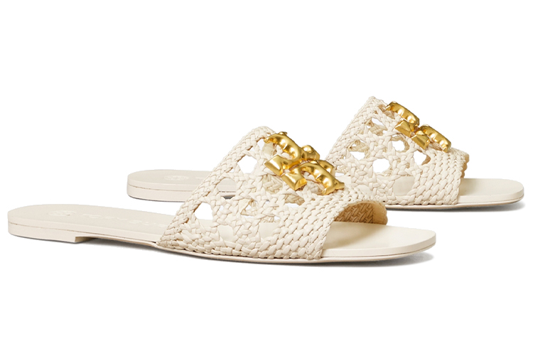 Lookbook (W) TORY BURCH Eleanor Woven Flat Slide 'Ivory' Wanita Kasut Rata 80052-104