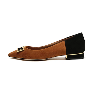 (W) TORY BURCH Flat 'Elegant Black and Brown Suede'