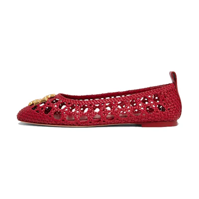 (W) TORY BURCH Flat 'Red Weave'