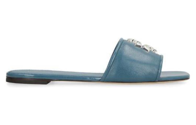 Order (W) TORY BURCH Flat Slide 'Simple Blue Square Toe' - Selipar Rata Biru Tory Burch 149093449