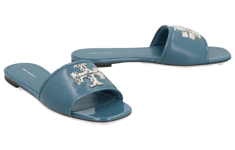 Lookbook (W) TORY BURCH Flat Slide 'Simple Blue Square Toe' - Selipar Rata Biru Tory Burch 149093449