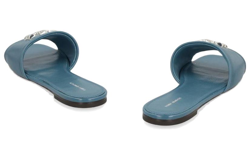 Shop (W) TORY BURCH Flat Slide 'Simple Blue Square Toe' - Selipar Rata Biru Tory Burch 149093449