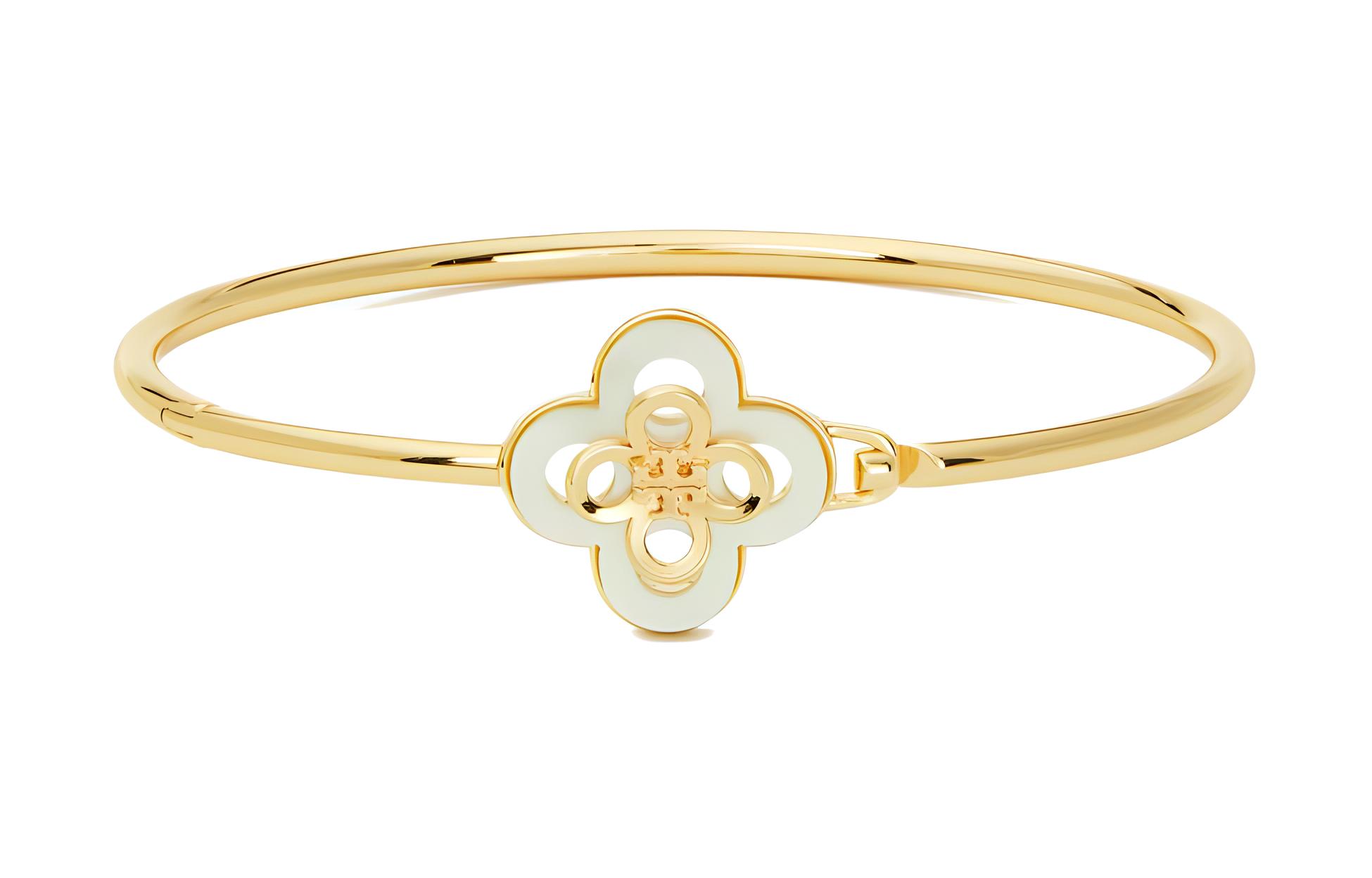 (Women) Tory Burch Floral Design Brass Mother-of-Pearl Bracelet Women’s Gold. 154278-700
