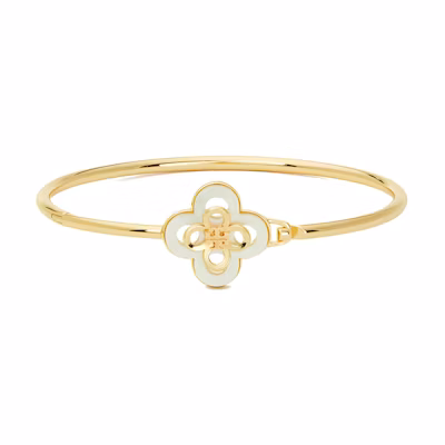 (Women) Tory Burch Floral Design Brass Mother-of-Pearl Bracelet Women’s Gold. 154278-700