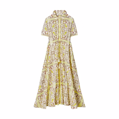 (Women) TORY BURCH Floral Print Tassel Drawstring Maxi Dress Women - Yellow Green 151799-307